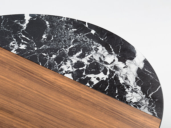 Chord Coffee Table - Clear over Walnut, Black Quartz