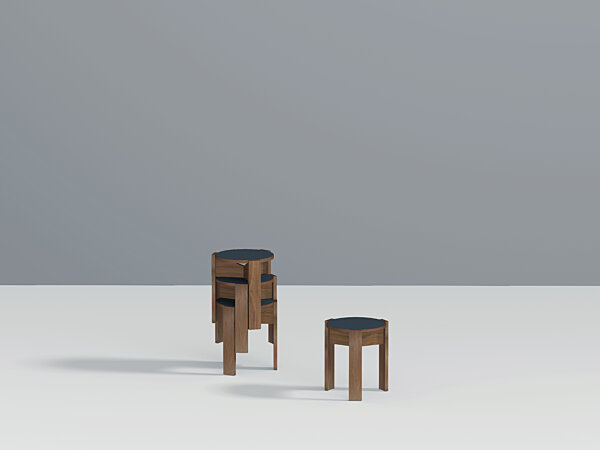 Kino Stool - Single & 3-Stack, Walnut