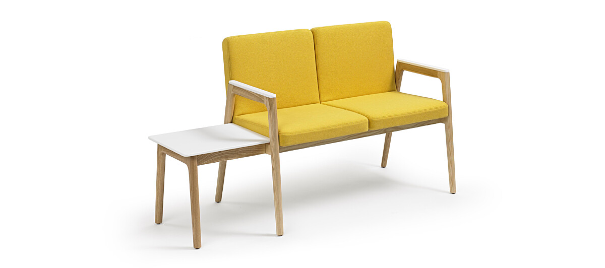 Prose Two-Seat Tandem + Linked End Table - Clear over Ash